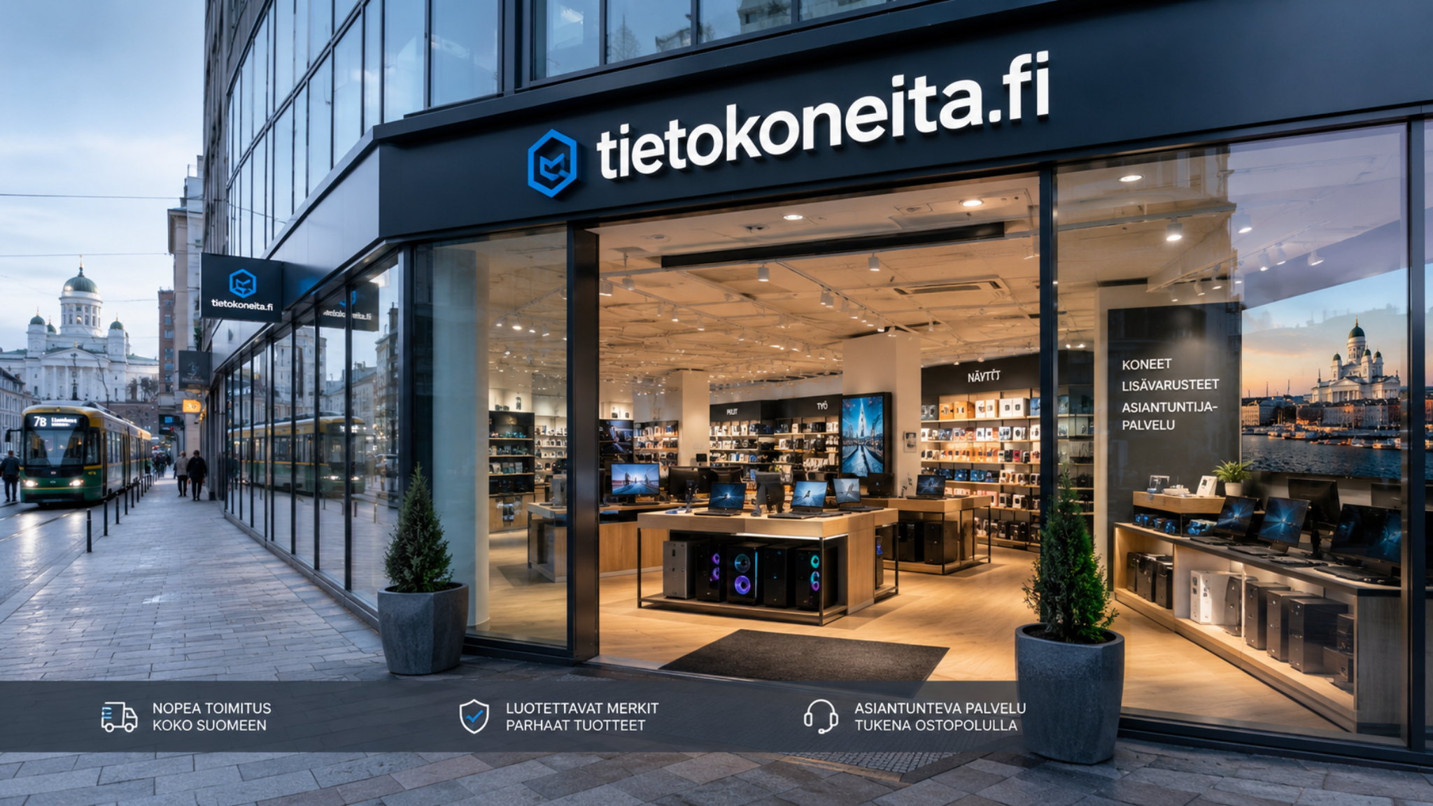 Tietokoneita.fi-brändikuva käytetyistä kannettavista tietokoneista Helsingissä ja koko Suomessa